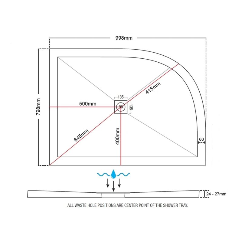 Aquaglass 1000x800mm Slimline Offset Quadrant Shower Tray LH