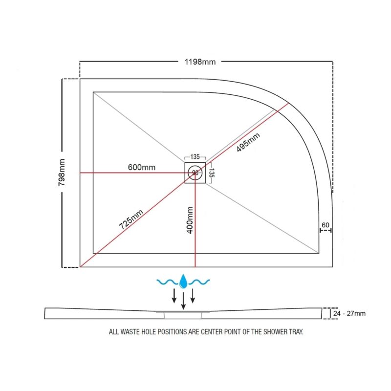 Aquaglass 1200x800mm Slimline Offset Quadrant Shower Tray LH