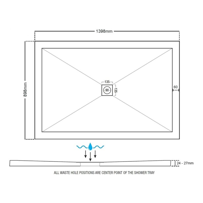 Aquaglass 1400x900mm Slimline Shower Tray
