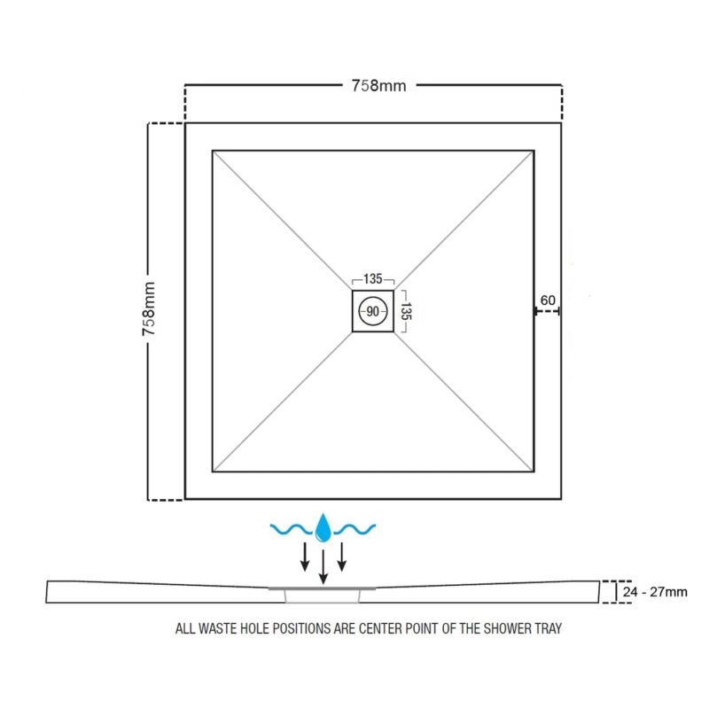 Aquaglass Slimline Square Shower Tray 760x760mm