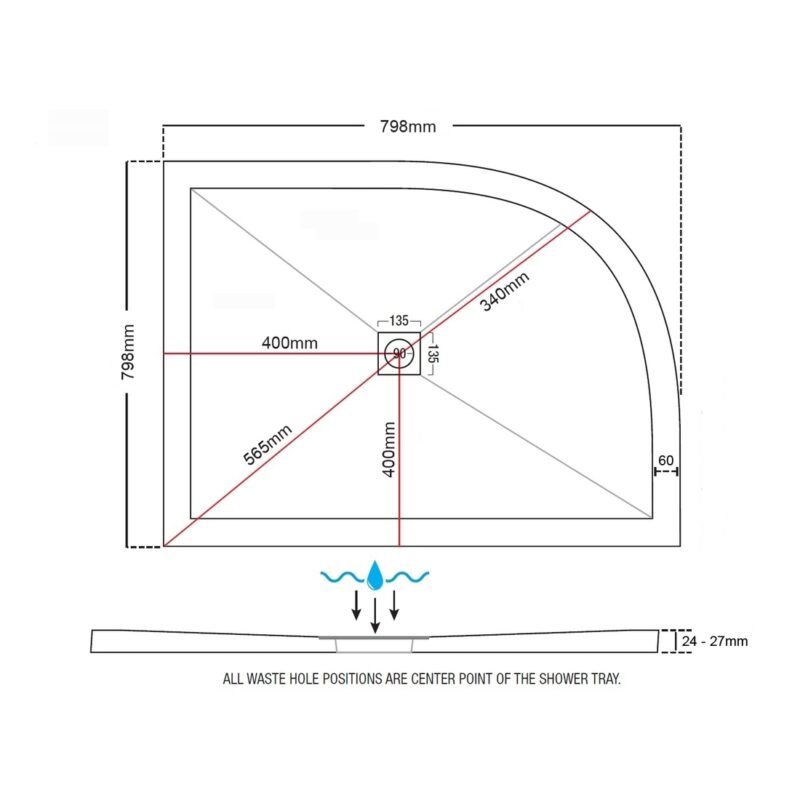 Aquaglass 800mm Slimline Quadrant Shower Tray