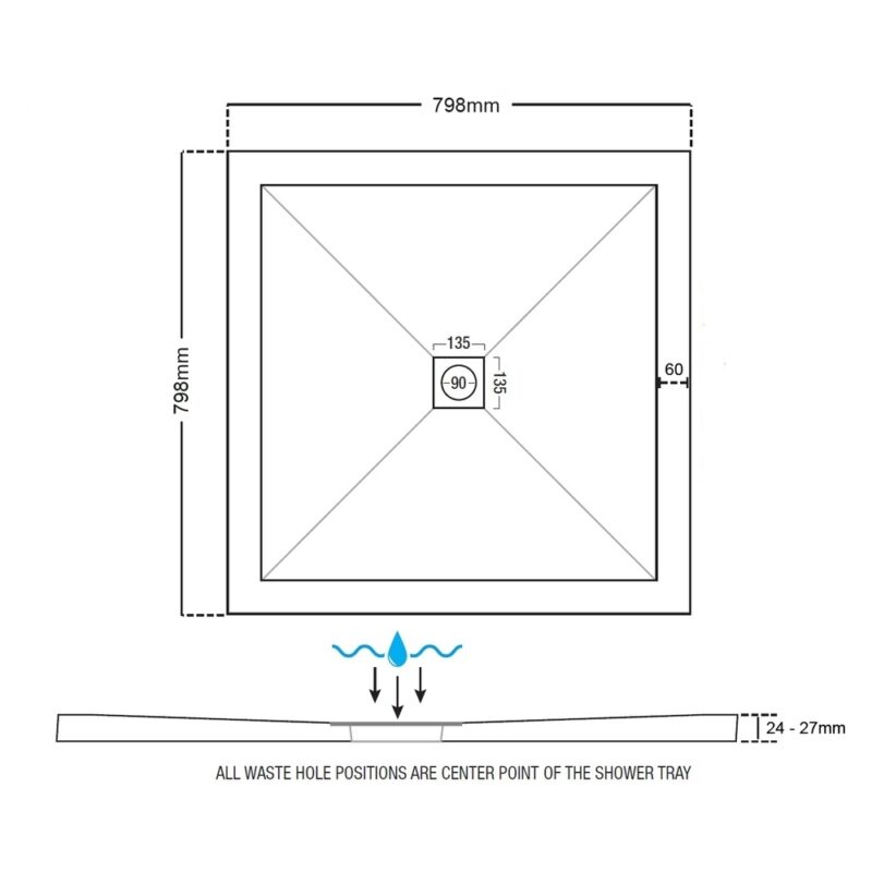 Aquaglass 800x800mm Slimline Shower Tray