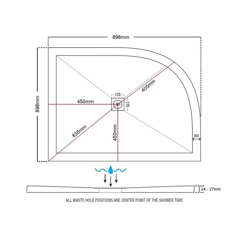 Aquaglass 900mm Slimline Quadrant Shower Tray