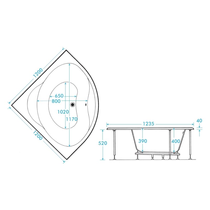 Aquabathe Lagoon 1200 x 1200mm Corner Bath