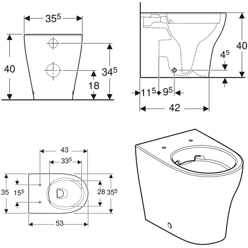 Geberit Selnova Rimless Shrouded Back To Wall Pan & Soft Close Seat Pack