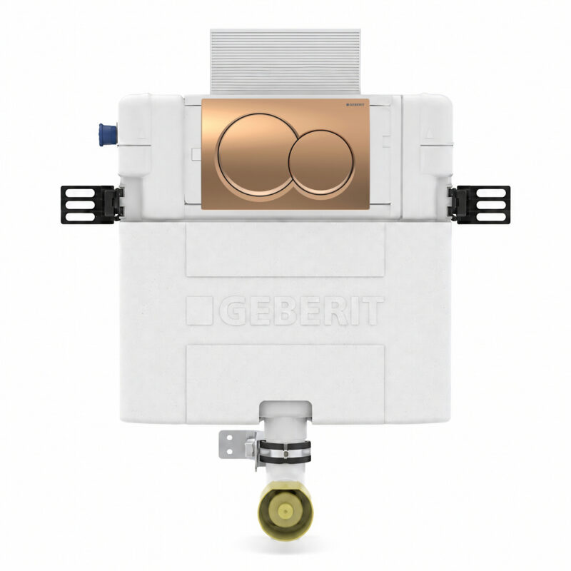 Geberit Alpha 82cm Cistern with Bronze Round Flush Plate Geberit Alpha 82cm Cistern with Bronze Round Flush Plate