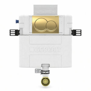 Geberit Alpha 82cm Cistern with Brass Round Flush Plate