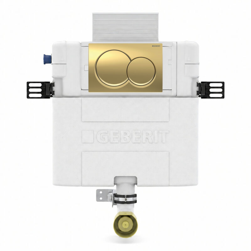 Geberit Alpha 82cm Cistern with Brass Round Flush Plate Geberit Alpha 82cm Cistern with Brass Round Flush Plate