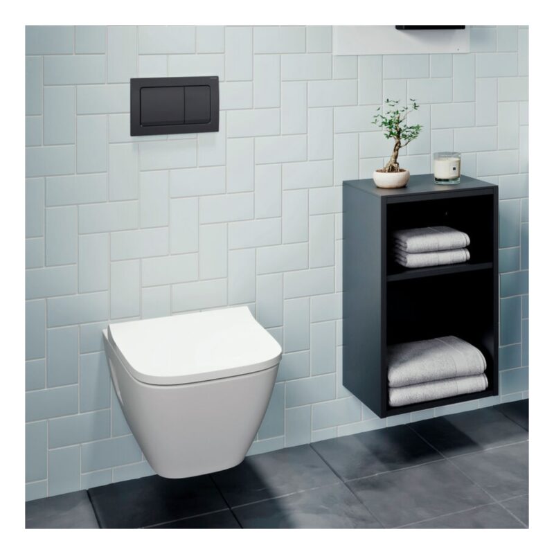 Geberit Alpha 82cm Cistern with Matt Black Square Flush Plate