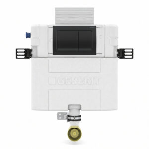Geberit Alpha 82cm Cistern with Black Chrome Square Flush Plate