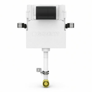 Geberit Alpha 109cm Cistern with Black Chrome Square Flush Plate