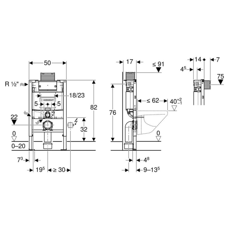 Geberit Omega Duofix 820mm Element for Wall-Hung WC