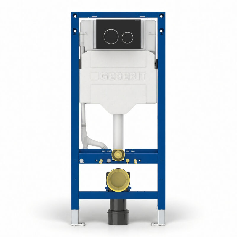 Geberit Sigma Frame & Cistern with Sigma20 Round Flush Plate Matt Black/Chrome Geberit Sigma Frame & Cistern with Sigma20 Round Flush Plate Matt Black/Chrome