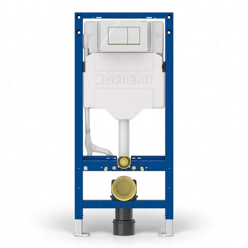 Geberit Sigma Frame & Cistern with Sigma20 Square Flush Plate White/Gold Geberit Sigma Frame & Cistern with Sigma20 Square Flush Plate White/Gold