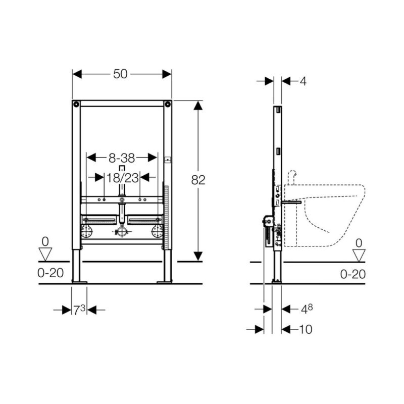 Geberit Duofix Element for Bidet 820mm, Universal 500 x 100mm