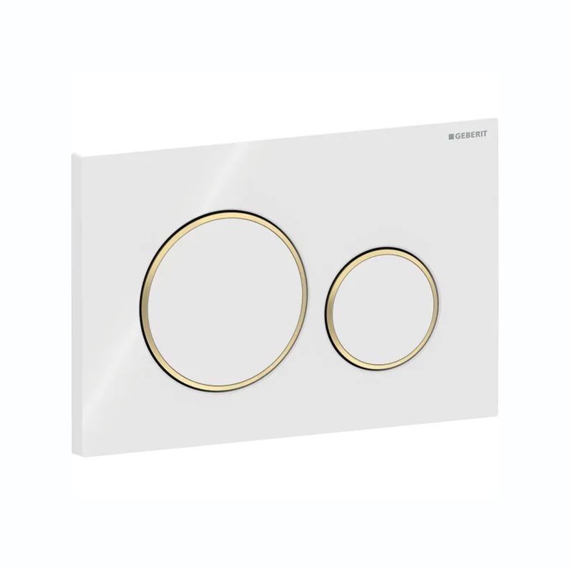 Geberit Sigma Slimline 8cm Frame & Sigma20 Round Flush Plate White/Gold