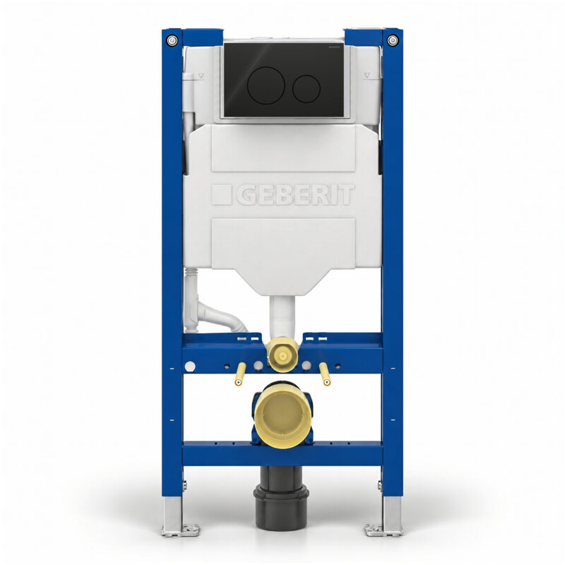 Geberit Sigma 98cm Frame & Cistern with Sigma40 Round Flush Plate Black Glass