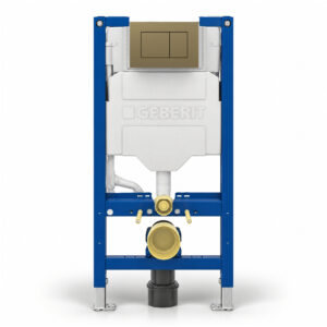 Geberit Sigma 98cm Frame & Cistern with Sigma40 Square Flush Plate Brushed Brass