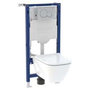 Geberit Smyle Wall Hung Pan, Soft Close Seat, Sigma Frame & Flush Plate Pack