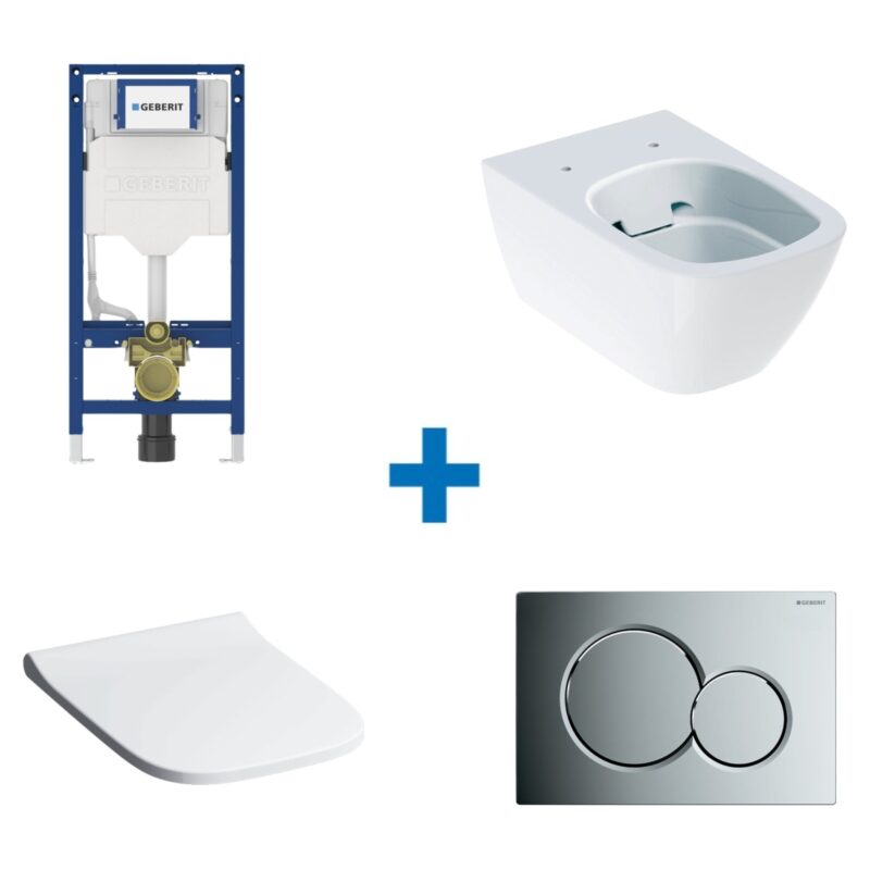 Geberit Smyle Wall Hung Pan, Soft Close Seat, Sigma Frame & Flush Plate Pack