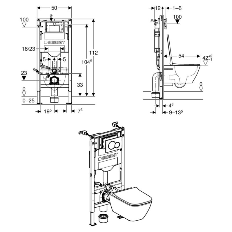 Geberit Smyle Wall Hung Pan, Soft Close Seat, Sigma Frame & Flush Plate Pack