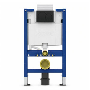 Geberit Alpha 82cm Frame & Cistern with Matt Black Round Flush Plate