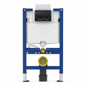 Geberit Alpha 82cm Frame & Cistern with Black Chrome Round Flush Plate