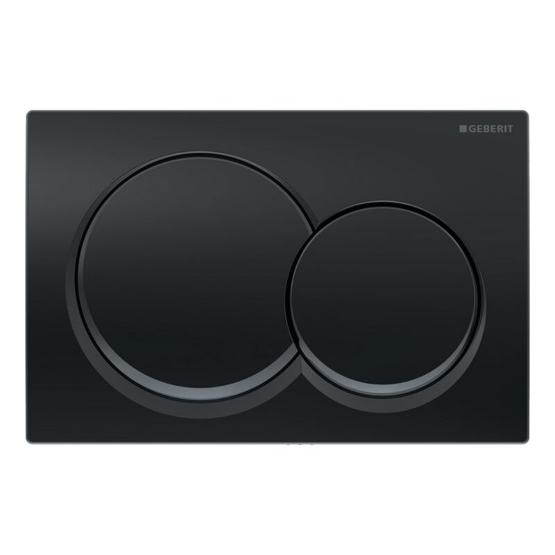 Geberit Alpha 82cm Frame & Cistern with Black Chrome Round Flush Plate