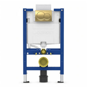 Geberit Alpha 82cm Frame & Cistern with Brass Round Flush Plate