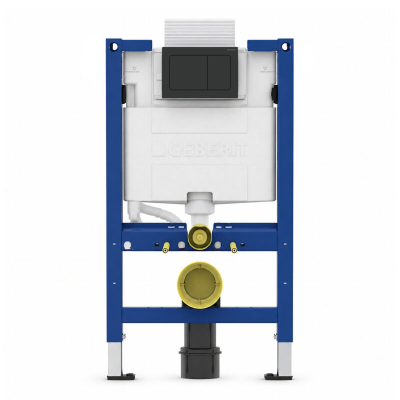 Geberit Alpha 82cm Frame & Cistern with Matt Black Square Flush Plate Geberit Alpha 82cm Frame & Cistern with Matt Black Square Flush Plate