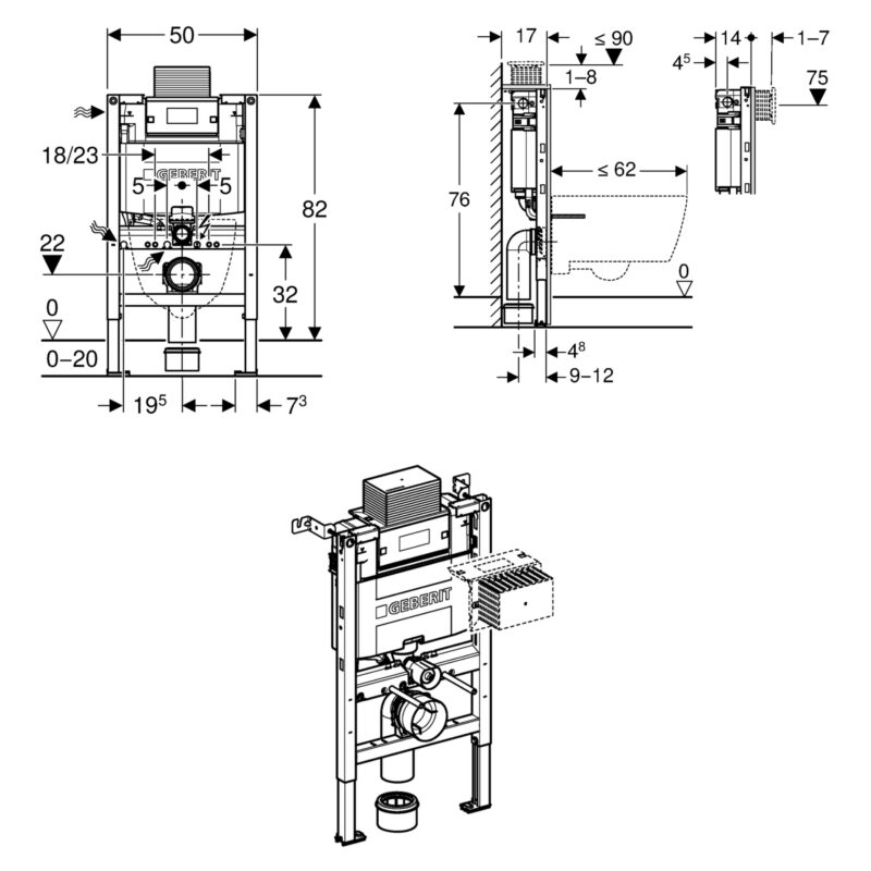 Geberit Alpha 82cm Height WC Frame & Cistern