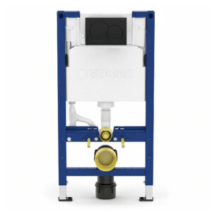 Geberit Alpha 98cm Frame & Cistern with Matt Black Round Flush Plate