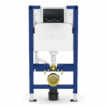 Geberit Alpha 98cm Frame & Cistern with Black Chrome Round Flush Plate