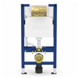 Geberit Alpha 98cm Frame & Cistern with Brass Round Flush Plate