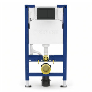 Geberit Alpha 98cm Frame & Cistern with Matt Black Square Flush Plate