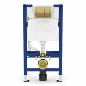Geberit Alpha 98cm Frame & Cistern with Brass Square Flush Plate