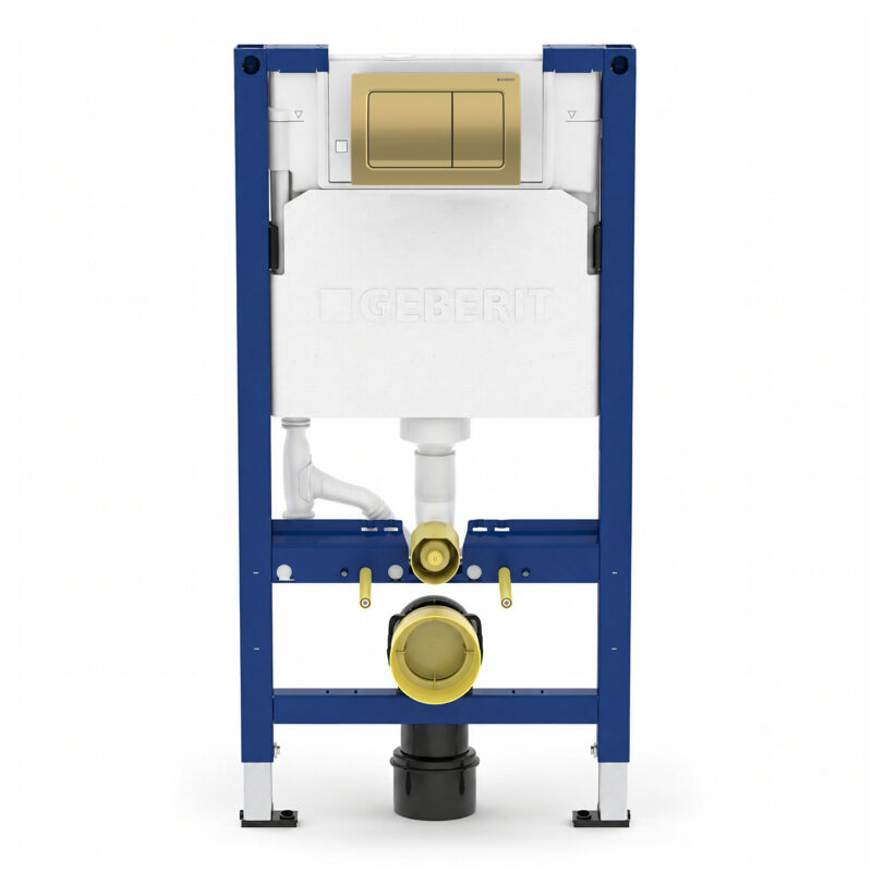 Geberit Alpha 98cm Frame & Cistern with Brass Square Flush Plate Geberit Alpha 98cm Frame & Cistern with Brass Square Flush Plate