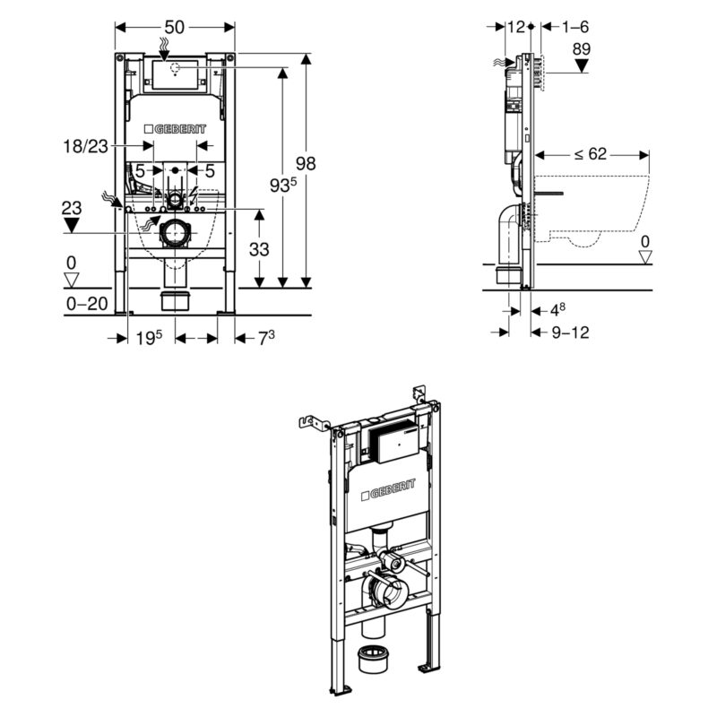 Geberit Alpha 98cm Height Frame & Cistern for Wall-Hung WC
