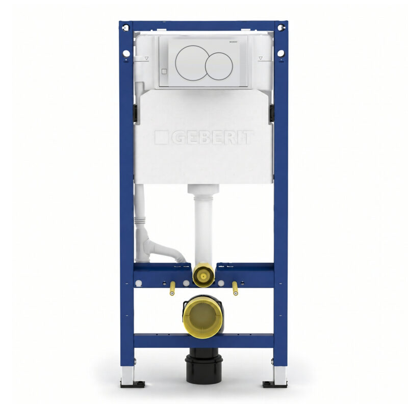 Geberit Alpha 112cm Frame & Cistern with White Round Flush Plate Geberit Alpha 112cm Frame & Cistern with White Round Flush Plate