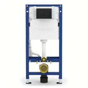 Geberit Alpha 112cm Frame & Cistern with Matt Black Round Flush Plate