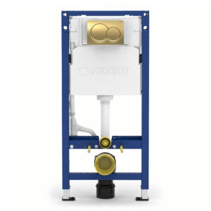 Geberit Alpha 112cm Frame & Cistern with Brass Round Flush Plate