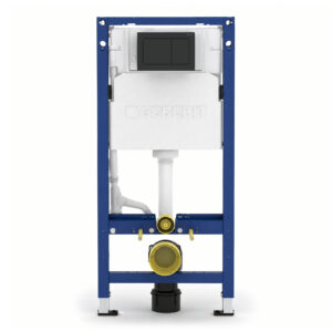 Geberit Alpha 112cm Frame & Cistern with Matt Black Square Flush Plate