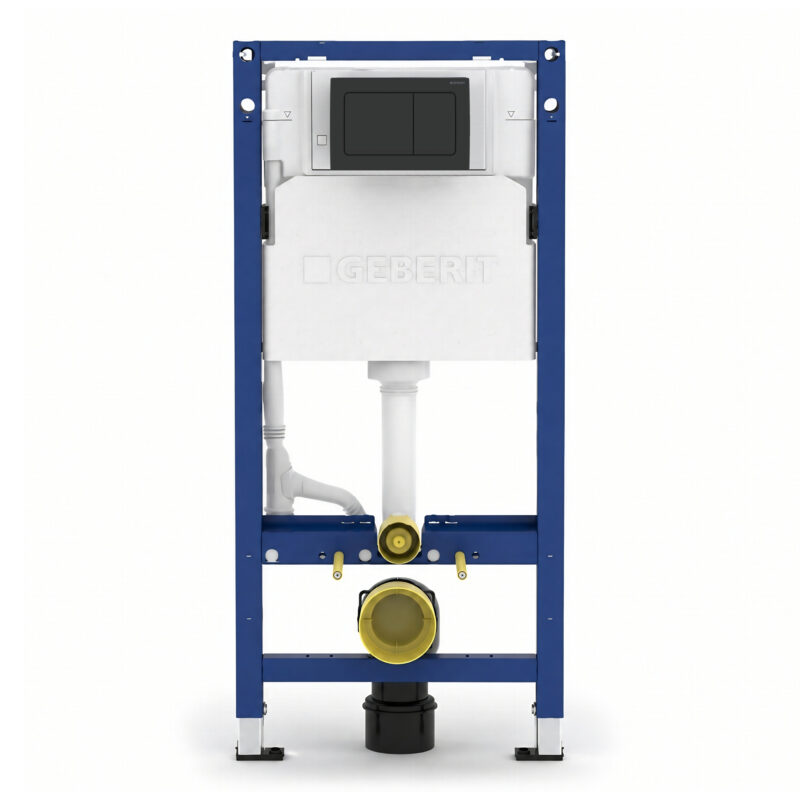Geberit Alpha 112cm Frame & Cistern with Matt Black Square Flush Plate Geberit Alpha 112cm Frame & Cistern with Matt Black Square Flush Plate
