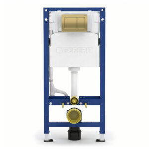 Geberit Alpha 112cm Frame & Cistern with Brass Square Flush Plate