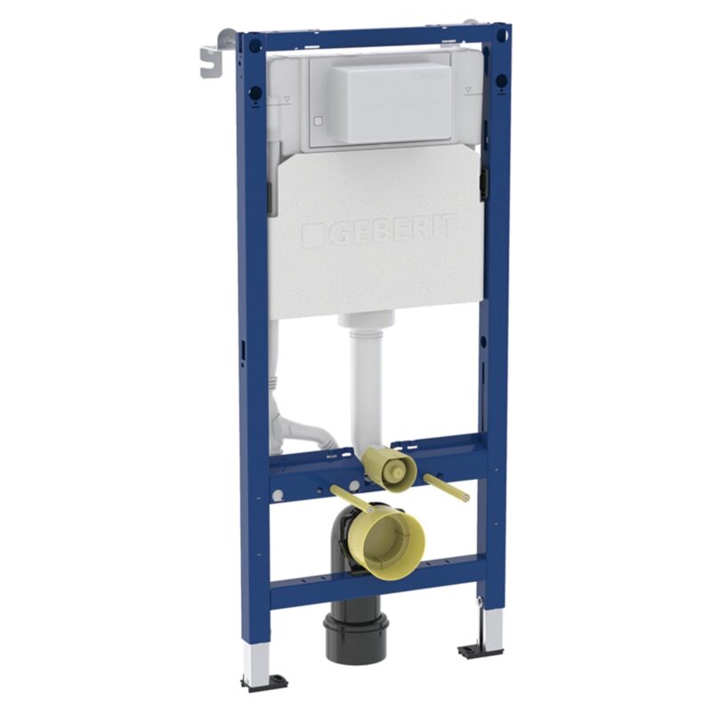 Geberit Alpha 112cm Frame & Cistern with Brass Square Flush Plate