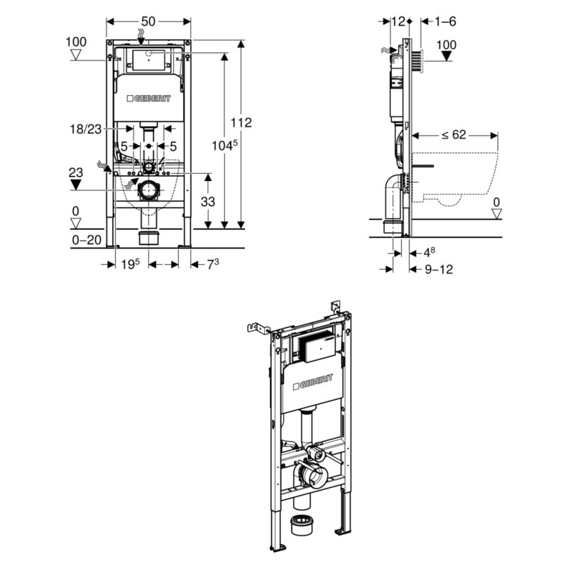 Geberit Alpha 112cm Height Frame & Cistern for Wall-Hung WC