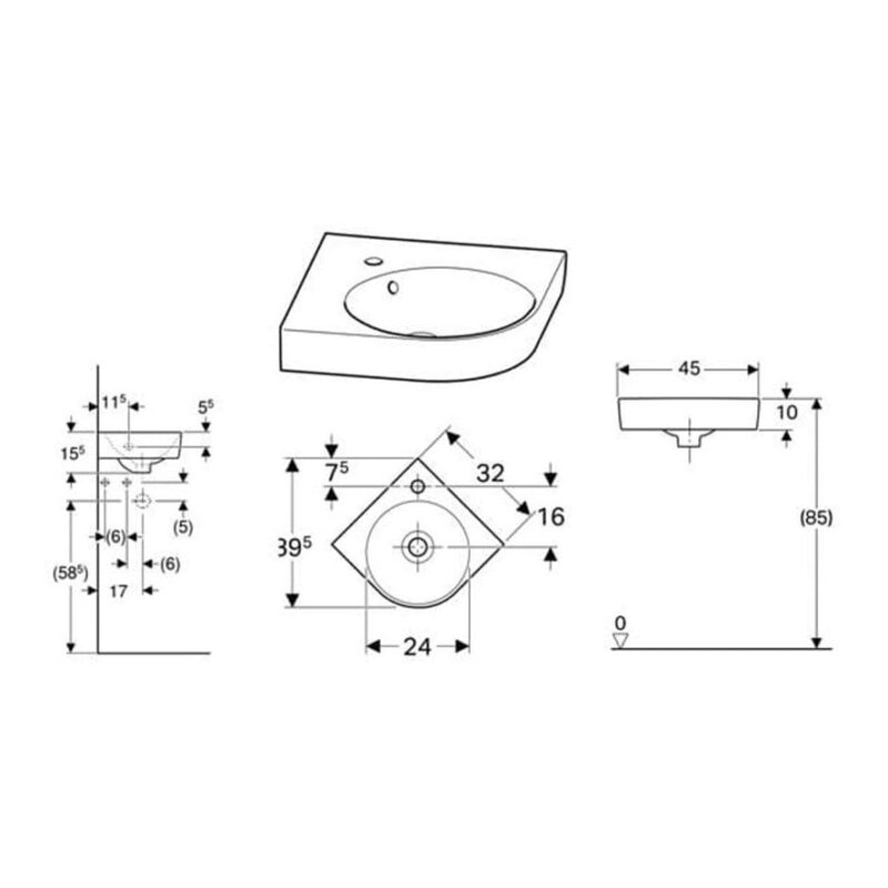 Geberit Selnova Compact Round Corner Basin 320mm 1 Tap Hole