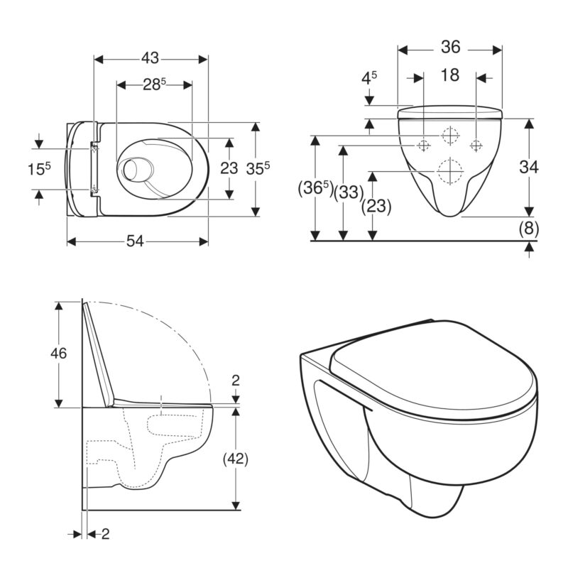 Geberit Selnova Wall Hung TurboFlush Toilet & Soft Close Seat Pack