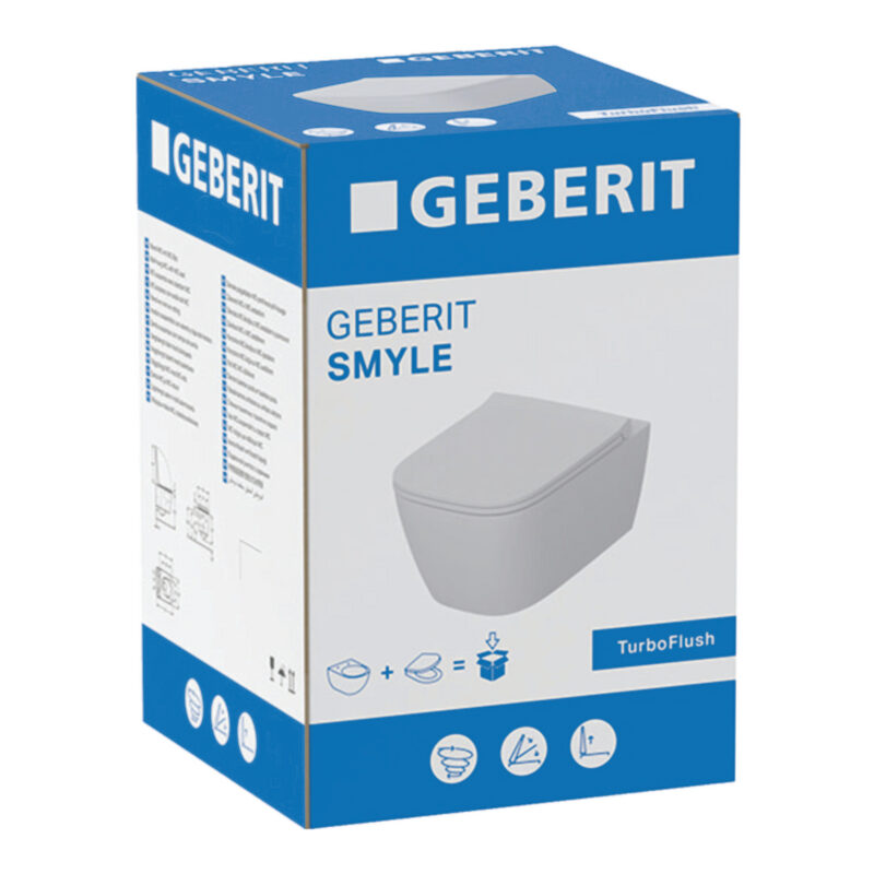Geberit Smyle Square Wall Hung TurboFlush Toilet & Sandwich Soft Close Seat Pack