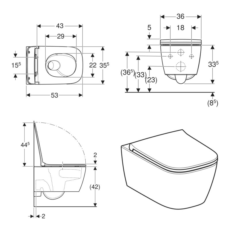 Geberit Smyle Square Wall Hung TurboFlush Toilet & Sandwich Soft Close Seat Pack